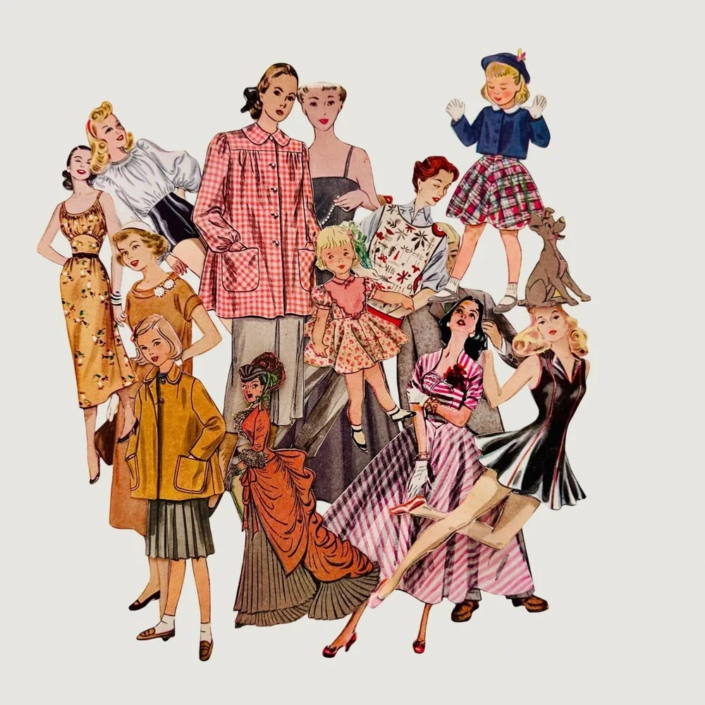 Pack of 15 Vintage Retro Fashion Cut-Outs from 1960's Catalogs Magazines Sewing